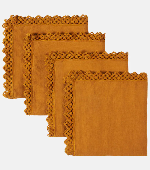  Once Milano Once Milano Set Of 4 Macramã©-trimmed Linen Napkins 