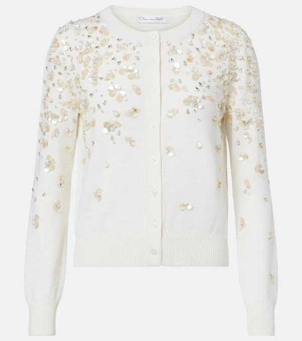  Oscar De La Renta Oscar De La Renta Embroidered Virgin Wool Cardigan 