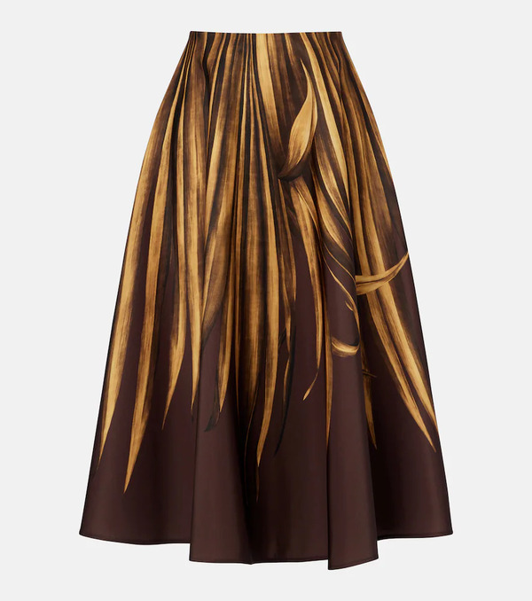  Oscar De La Renta Oscar De La Renta Printed Faille Midi Skirt 