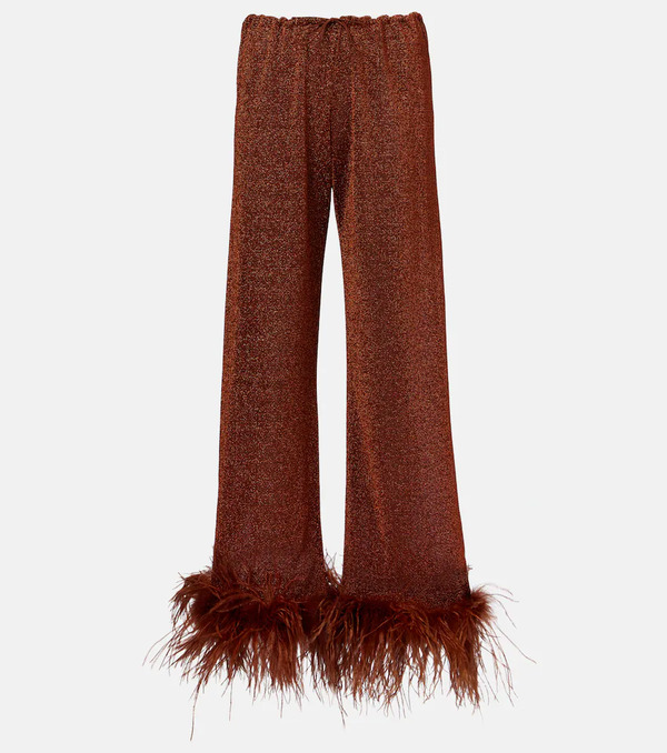  Oseree Osã©ree Lumiã¨re Plumage Feather-trimmed Straight Pants 