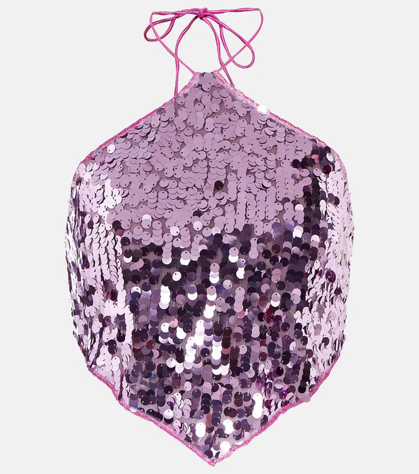  Oseree Osã©ree Sequined Halterneck Crop Top 