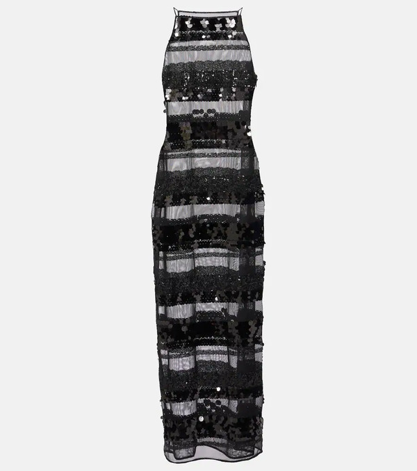  Oseree Osã©ree Sequined Striped Maxi Dress 