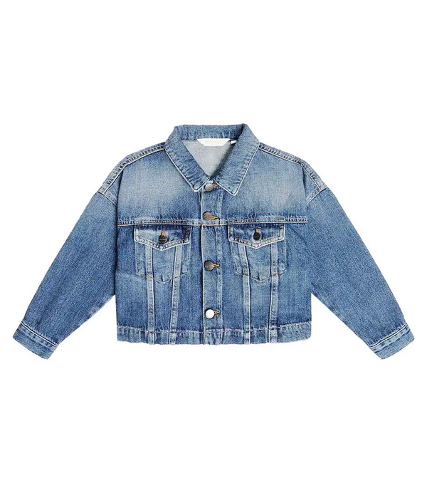  Palm Angels Kids Palm Angels Kids Logo Cropped Denim Jacket 