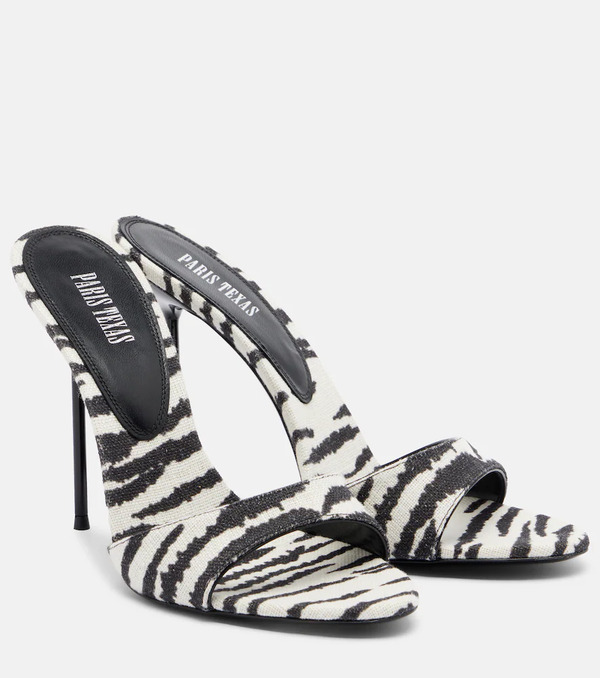  Paris Texas Paris Texas Lidia Zebra-print Canvas Mules 