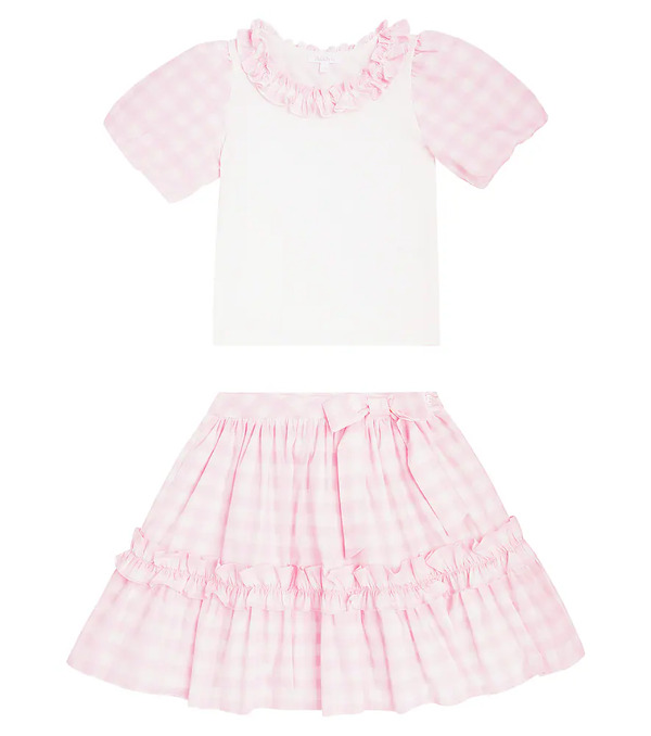  Patachou Patachou Gingham Cotton Top And Skirt Set 