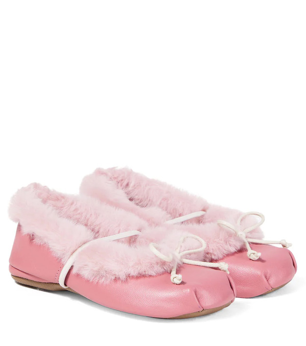  Pepe Pã¨pã¨ Shearling-trimmed Leather Ballet Flats 
