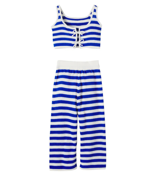 Pepita&me Pepita&me Crochet Striped Cotton-blend Top And Pants Set 