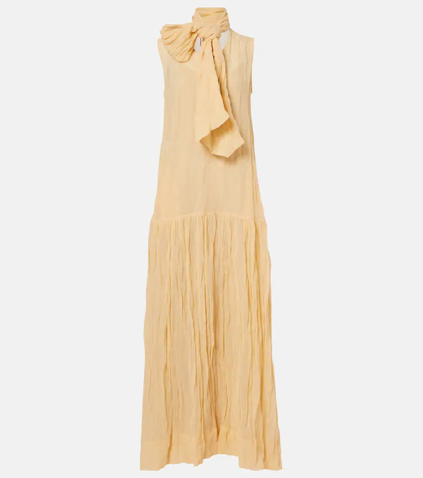  Plan C Plan C Scarf-detail Cotton-blend Maxi Dress 