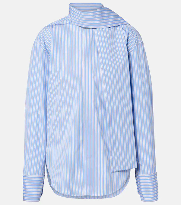  Plan C Plan C Scarf-detail Striped Cotton Shirt 