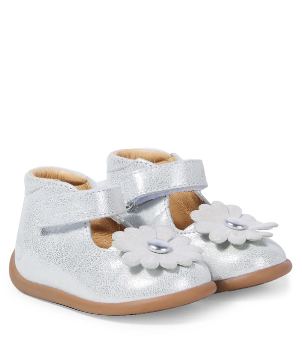  Pom D'api Pom D'api Baby Stand-up Daisy Metallic Leather Booties 