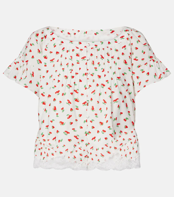  Posse Posse Delia Lace-trimmed Printed Cotton Blouse 