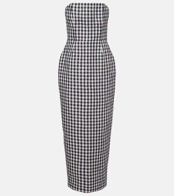  Posse Posse Romeo Gingham Strapless Linen Maxi Dress 