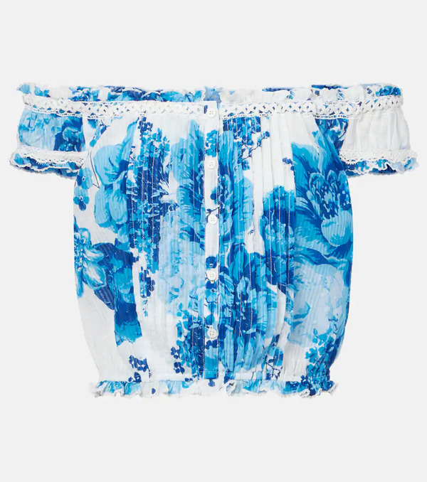  Poupette St Barth Poupette St Barth Alba Floral Off-shoulder Cotton Top 
