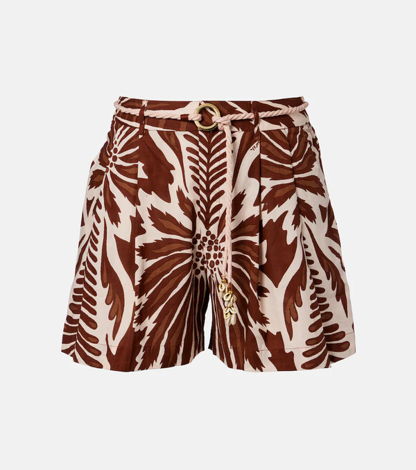  Poupette St Barth Poupette St Barth Chantal Printed Belted Cotton Shorts 