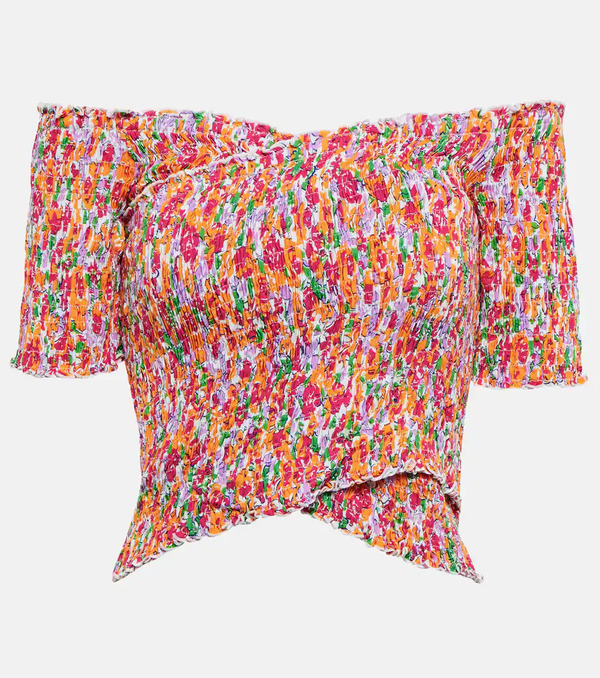  Poupette St Barth Poupette St Barth Floral Off-shoulder Crop Top 