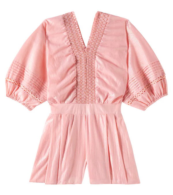  Poupette St Barth Kids Poupette St Barth Kids Chantal Embroidered Cotton Romper 