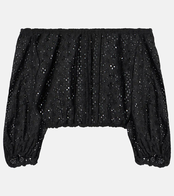  Poupette St Barth Poupette St Barth Off-shoulder Cotton Crop Top 