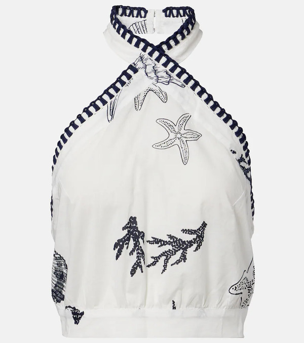  Poupette St Barth Poupette St Barth Suma Ruffled Open-back Cotton Crop Top 