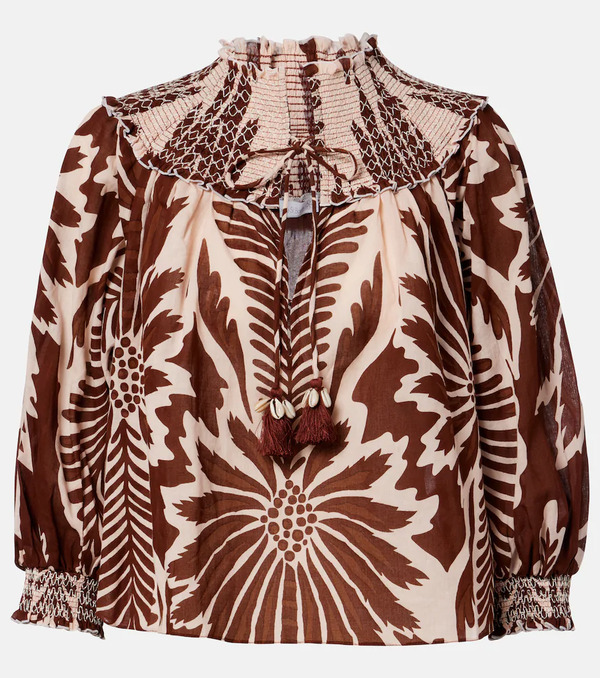  Poupette St Barth Poupette St Barth Ysee Printed Smocked Cotton Blouse 