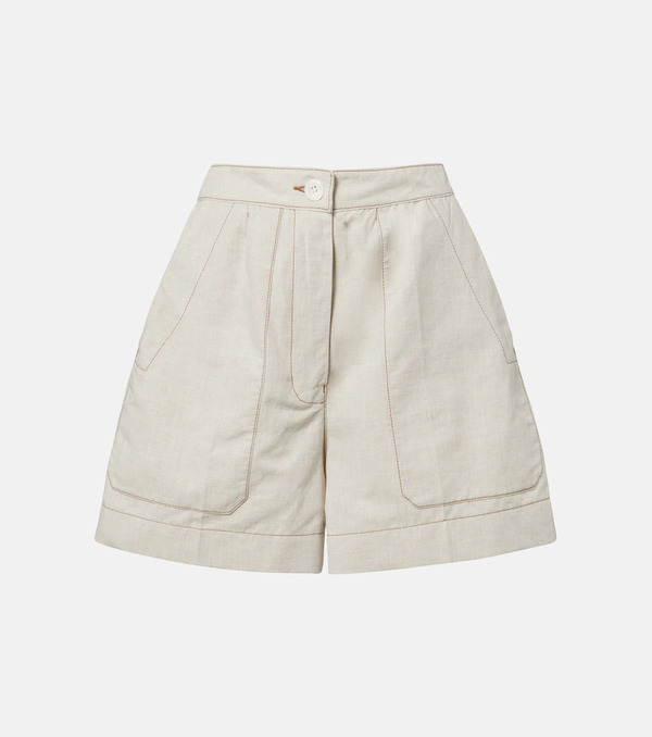  Prada Prada Cotton And Linen Chambray Shorts 