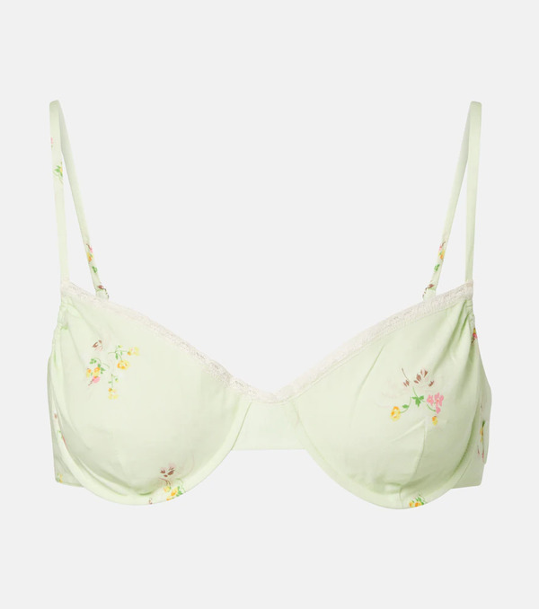  Prada Prada Floral Lace-trimmed Cotton Bra Top 