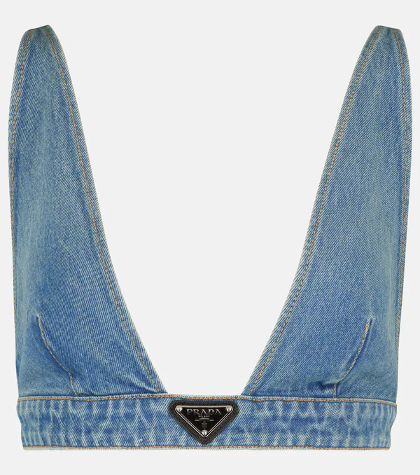  Prada Prada Logo Denim Bralette 