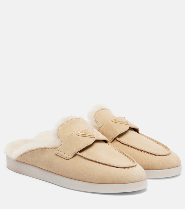  Prada Prada Shearling-lined Suede Mules 