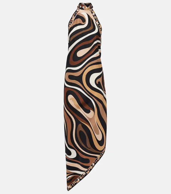  Pucci Pucci Marmo Halterneck Silk Satin Midi Dress 