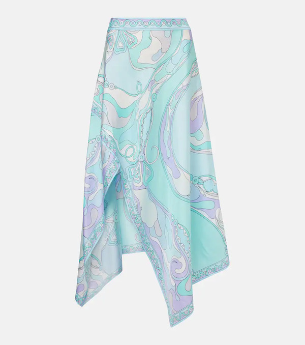  Pucci Pucci Orchidee Asymmetric Silk Twill Maxi Skirt 