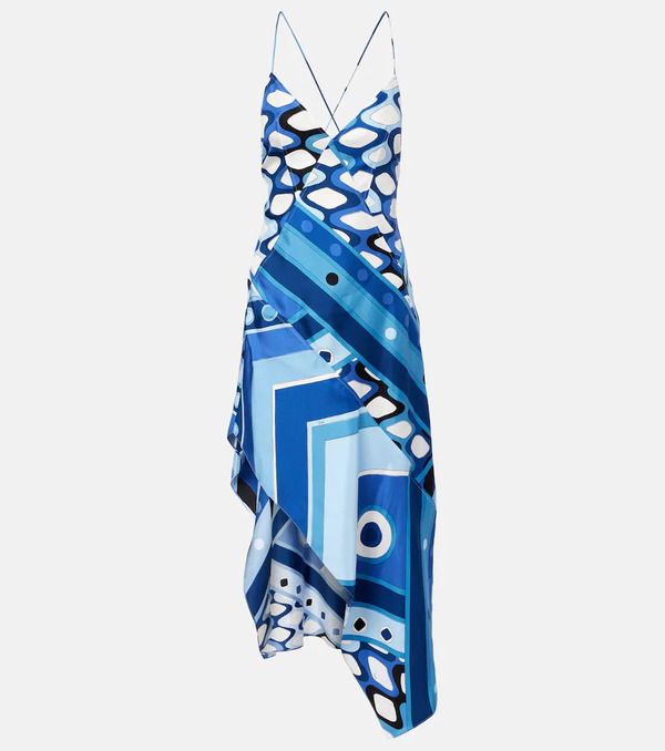  Pucci Pucci Vivara Asymmetric Silk Satin Midi Dress 