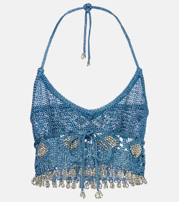  Rabanne Rabanne Crochet Embellished Lamã© Crop Top 