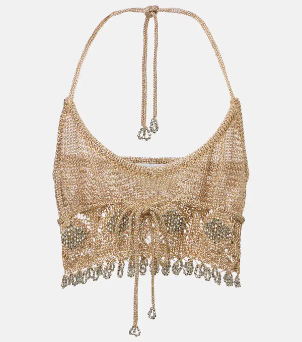  Rabanne Rabanne Crochet Embellished Lamã© Crop Top 