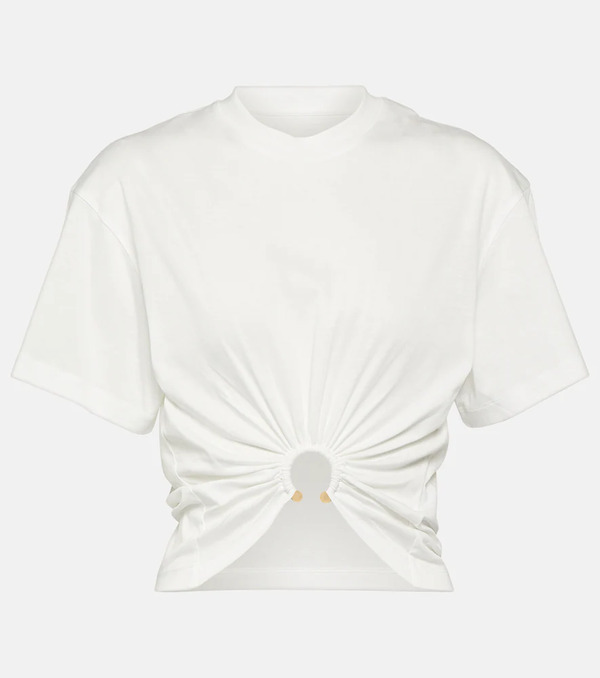  Rabanne Rabanne Embellished Cotton Jersey Crop Top 