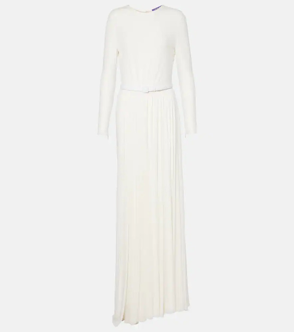  Ralph Lauren Collection Ralph Lauren Collection Shirred Leather-trimmed Maxi Dress 