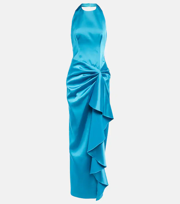  Rasario Rasario Halterneck Draped Satin Gown 