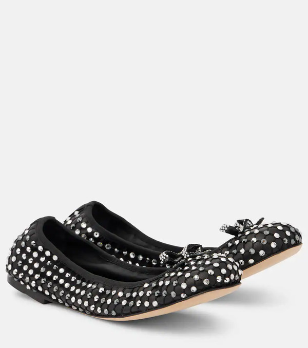 Rene Caovilla Rene Caovilla Crystal-embellished Leather Ballet Flats 