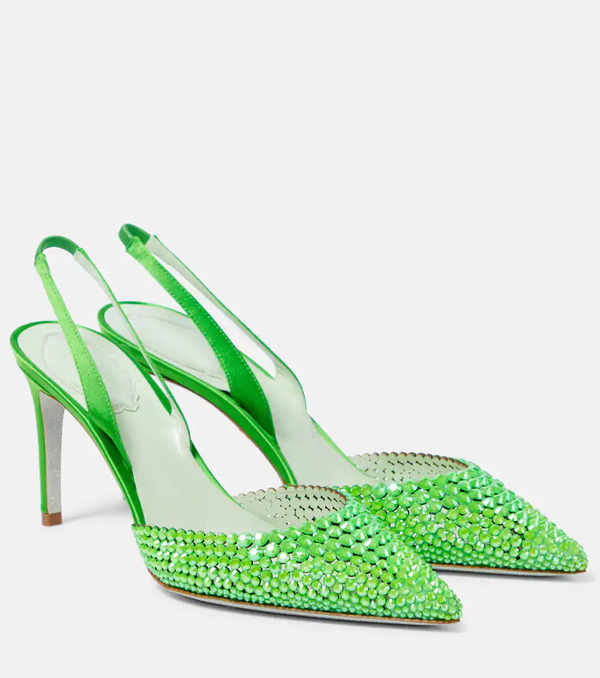  Rene Caovilla Rene Caovilla Embellished Satin Slingback Pumps 