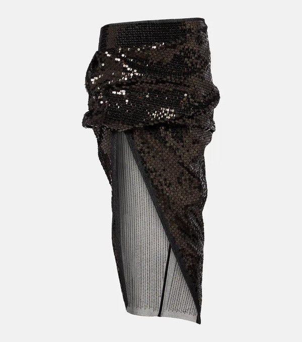 Rick Owens Rick Owens Draped Sequined Denim Midi Skirt 