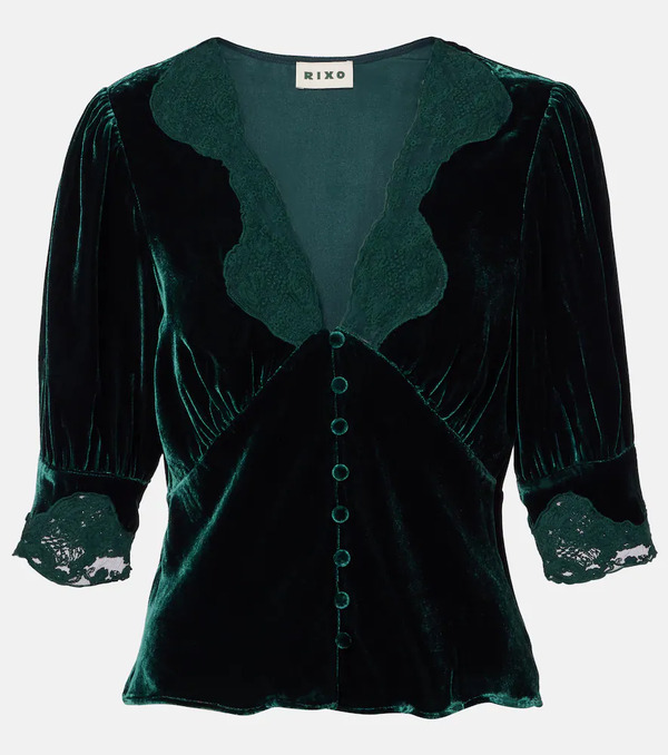  Rixo Rixo Amanda Lace-trimmed Velvet Top 