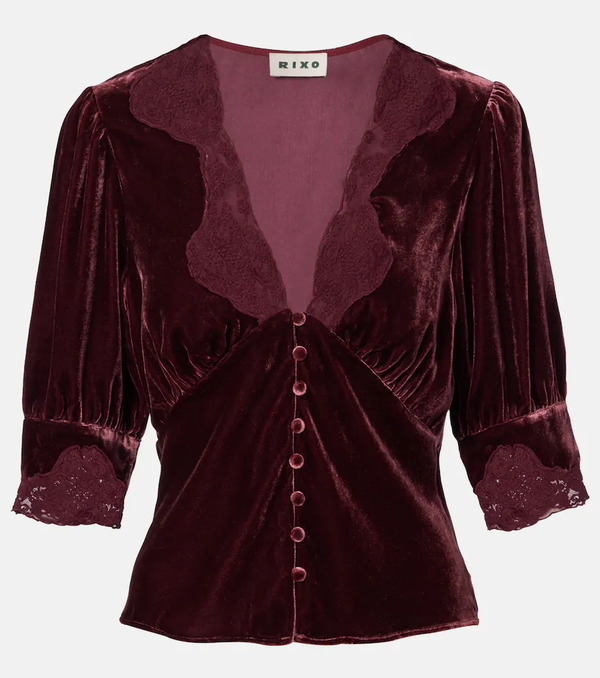  Rixo Rixo Amanda Lace-trimmed Velvet Top 