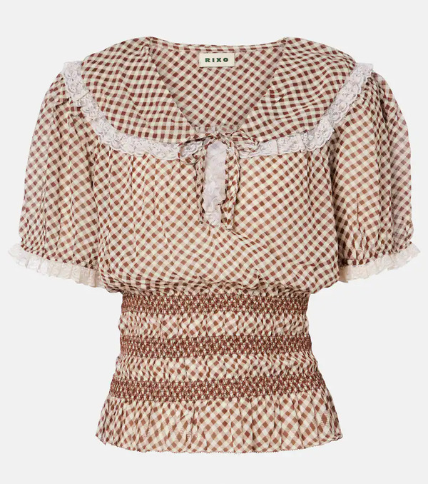 Rixo Rixo Britt Gingham Shirred Crãªpe Top 