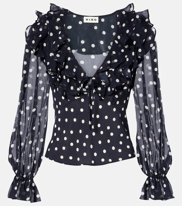  Rixo Rixo Lasca Polka-dot Silk Top 