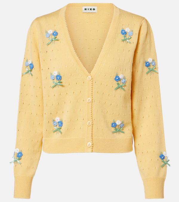  Rixo Rixo Merinda Embroidered Pointelle Wool Cardigan 