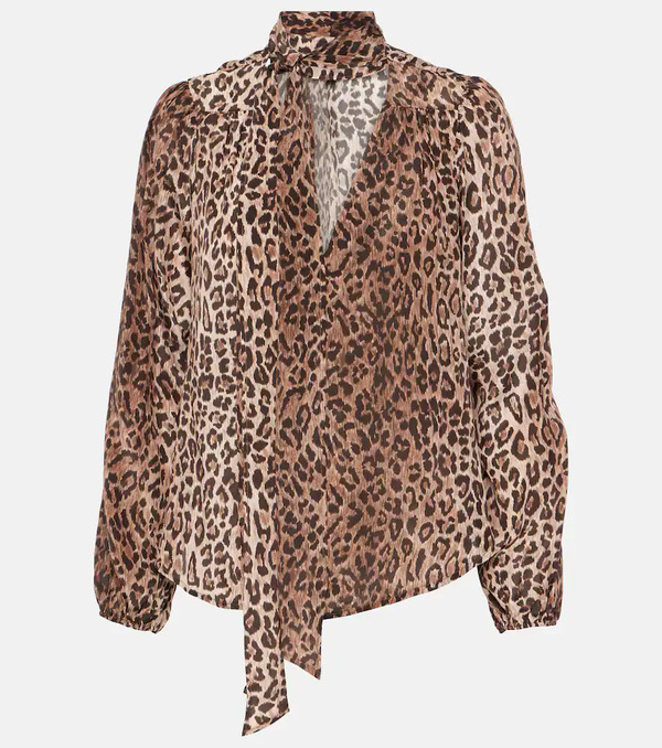  Rixo Rixo Moss Leopard-print Silk Blouse 