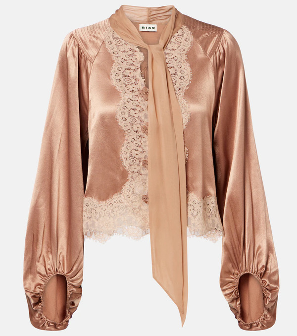  Rixo Rixo Nalani Lace-trimmed Satin Blouse 