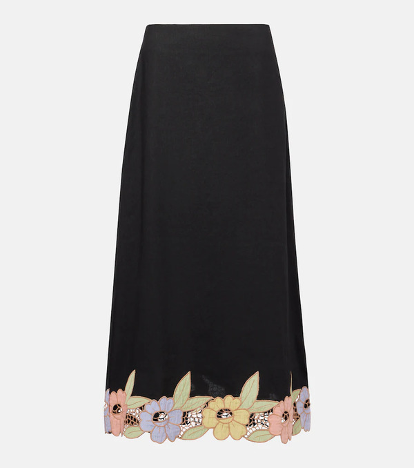  Rixo Rixo Serano Cutout Linen-blend Midi Skirt 