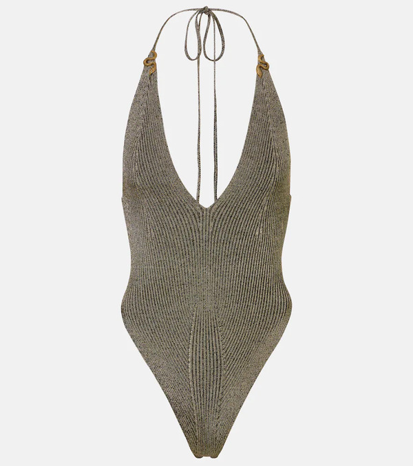  Roberto Cavalli Roberto Cavalli Embellished Halterneck Lamã© Bodysuit 