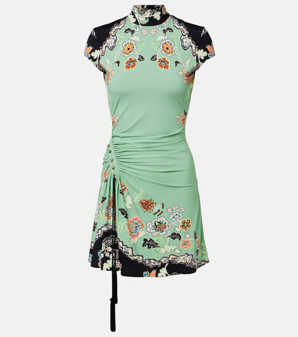 Roberto Cavalli Roberto Cavalli Floral Gathered Jersey Minidress 