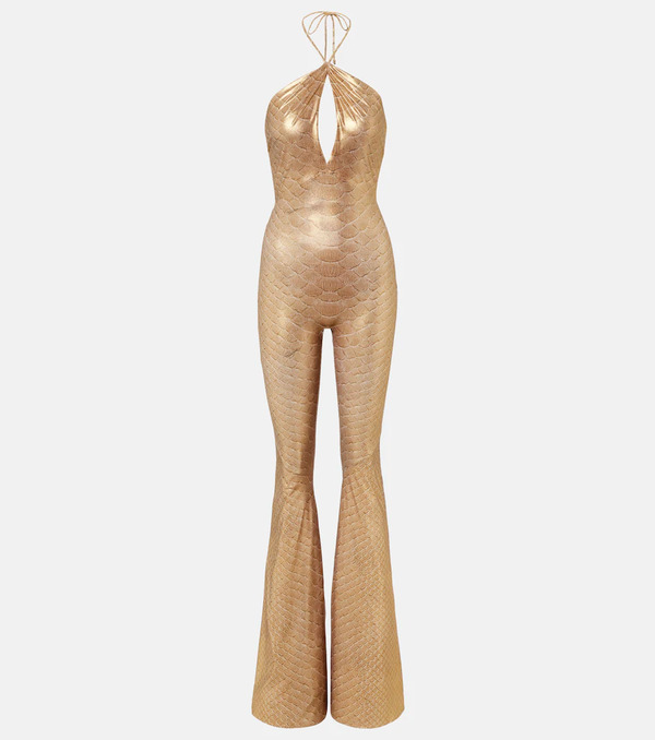  Roberto Cavalli Roberto Cavalli Snake-print Halterneck Jumpsuit 