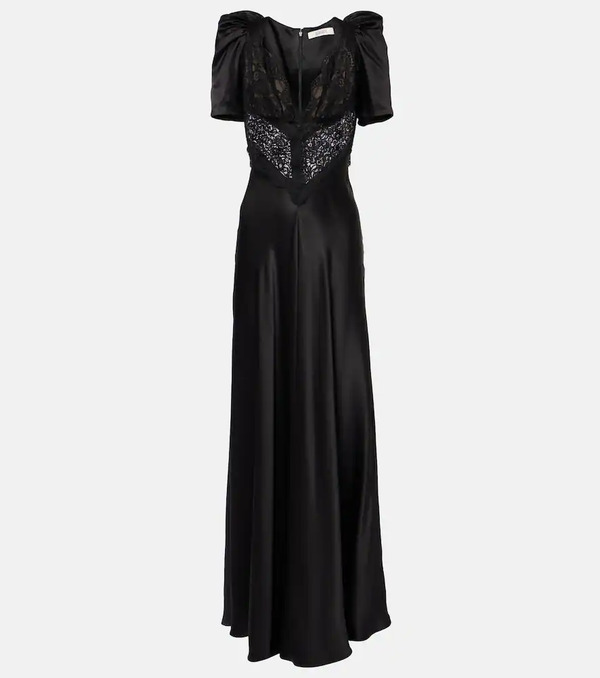  Rodarte Rodarte Lace-trimmed Silk Charmeuse Gown 